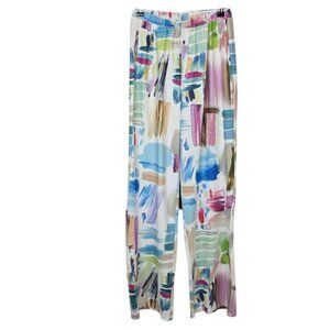 Shein Paint Stroke Print High Rise Wide Leg Pants, Pull On, Stretch, Vacation, S